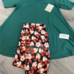 Lularoe outfit perfect t solid green xxs Mickey Mouse Leggings Set brand new